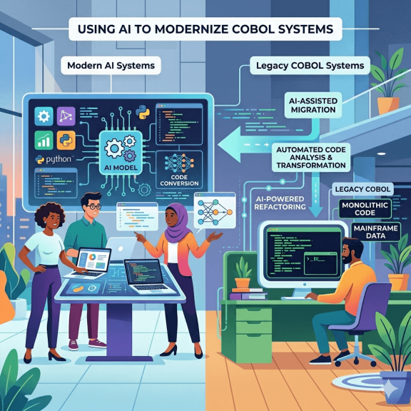 AI per modernizzare sistemi COBOL che analizza codice legacy enterprise per facilitarne comprensione, documentazione e migrazione verso architetture moderne